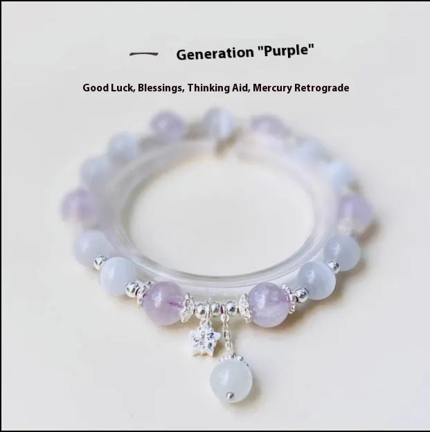 Opal amethyst crystal bracelet with moon shape and manual craftsmanship details