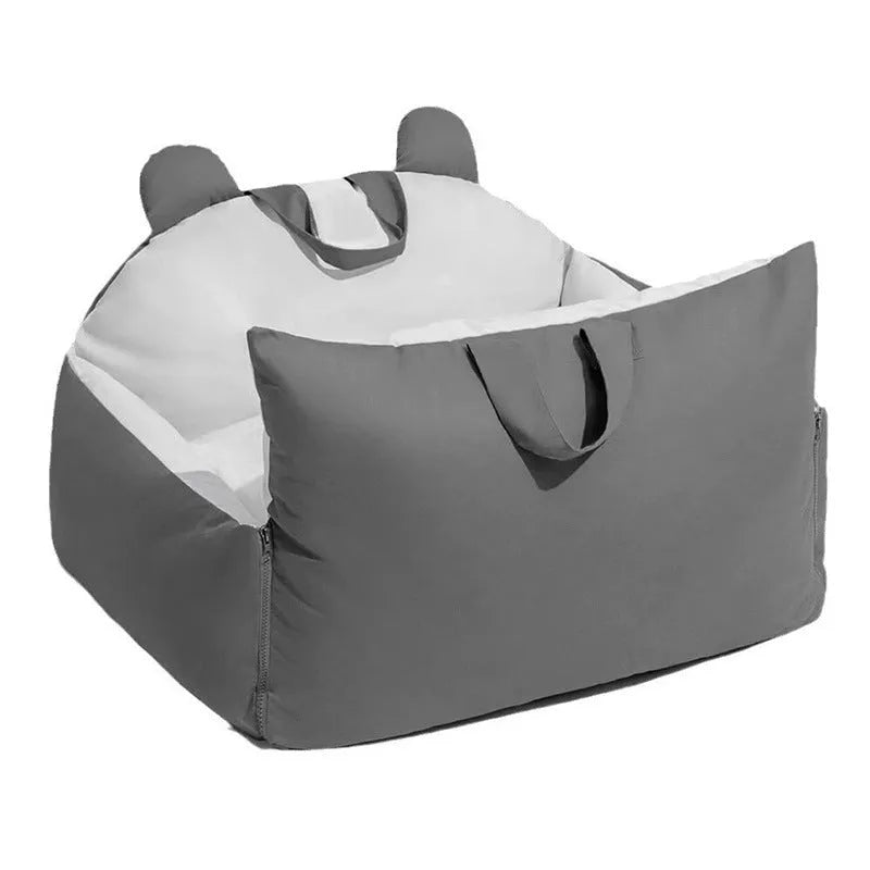 Blue beige removable washable car kennel for dogs, dimensions 70cm long by 60cm wide by 30cm high