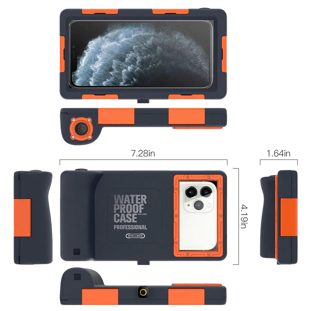 Orange waterproof mobile phone case compatible with iPhone and Samsung devices