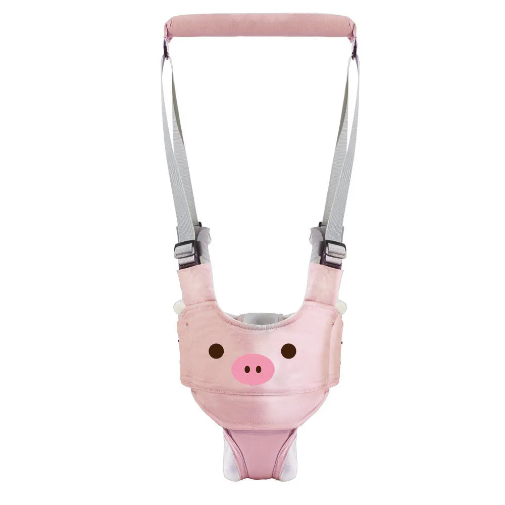 Baby walking harness belt in cotton with adjustable lift and pull functions for toddler walking practice
