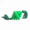 Green and yellow dog ball with rope toy, food dispenser design for large dogs, 12cm size