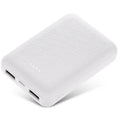 Slim 10,000mAh power bank in black or white with multiple USB ports showing 90x63x22mm dimensions
