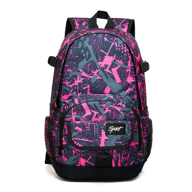 Blue classic nylon backpack with front zipped pocket, showing adjustable padded shoulder straps and 30-litre capacity