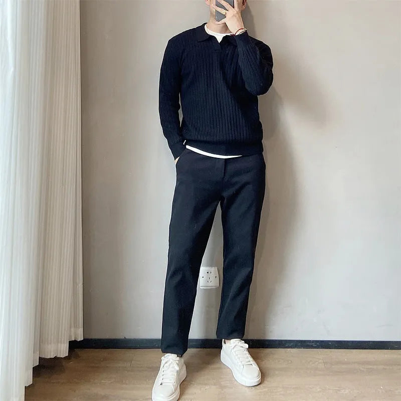 Loose elastic knitted sweater in modal and rabbit fur, long sleeves, autumn leisure wear for adult males