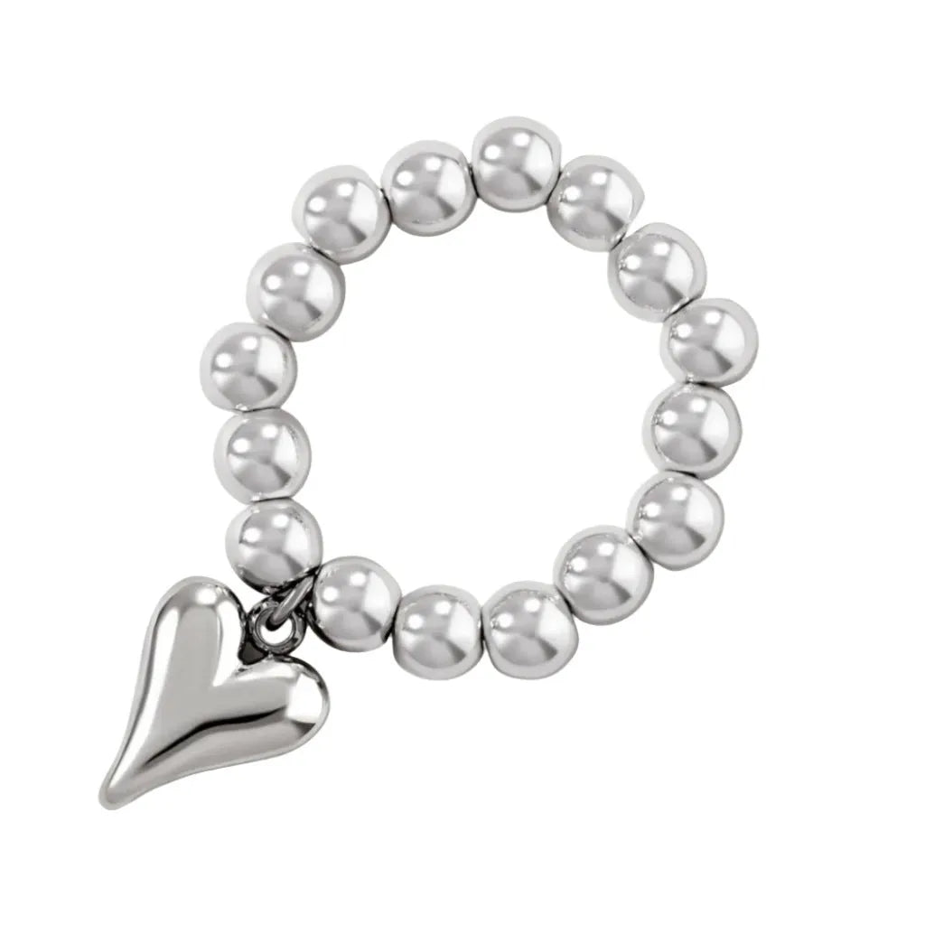 Handmade beaded elastic love ring with geometric heart design in gold and white colour options
