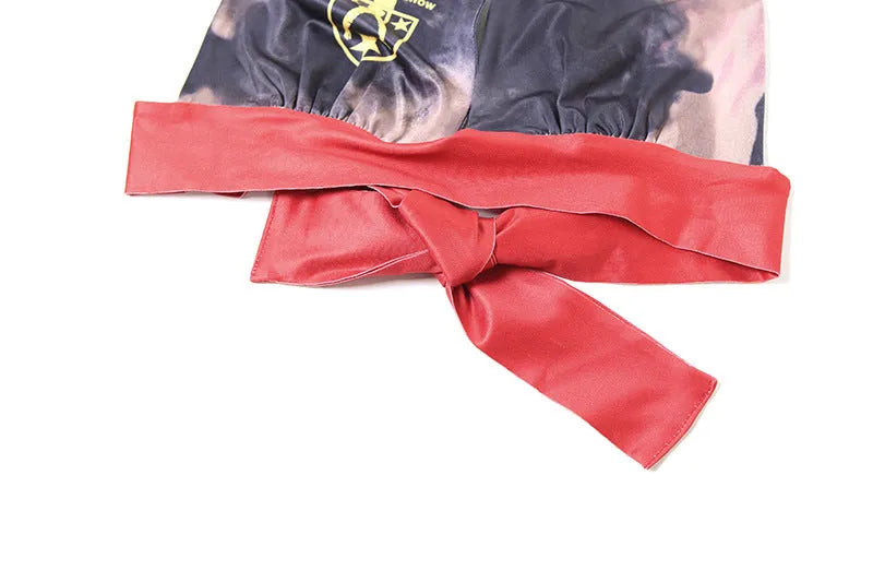 Red women's high waist hip lift shorts suit bikini set with 3D printed pattern