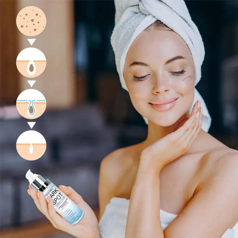 Spot lightening essence skincare product in packaging with brightening and moisturising properties