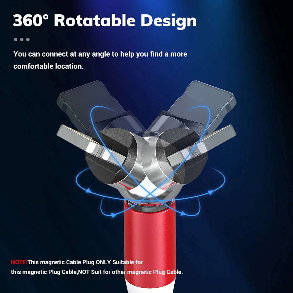 Black spherical magnetic charging cable with LED light showing aluminium alloy connector