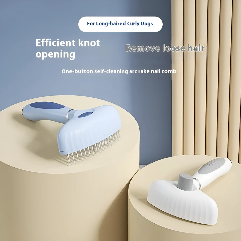 Stainless steel double row pet comb for dog grooming in azure light blue colour