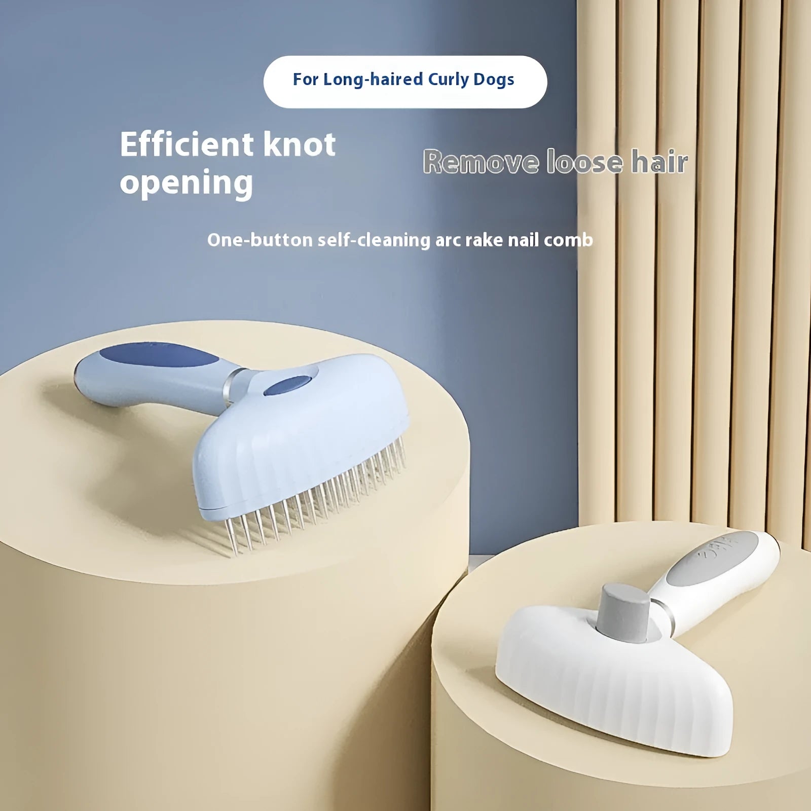 Stainless steel double row pet comb for dog grooming in azure light blue colour