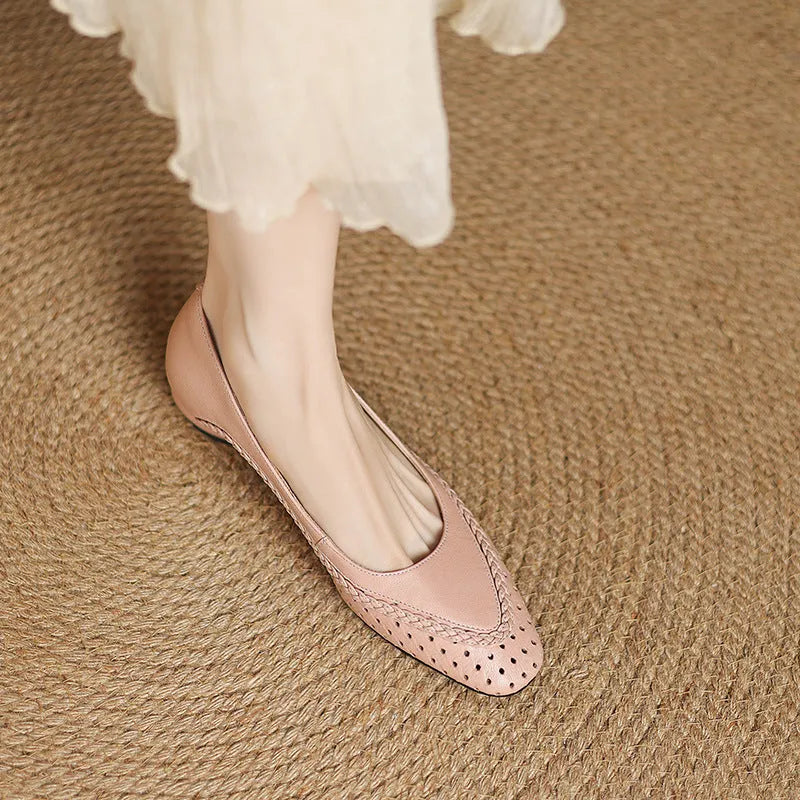 Women's shallow mouth hollow-out round toe mid heel sandals in light colours