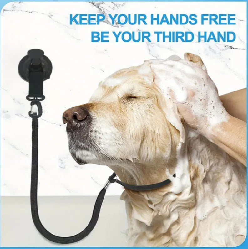 Pet bathing fixed artifact with suction cups, traction rope, and handcuffs for securing pets during washing