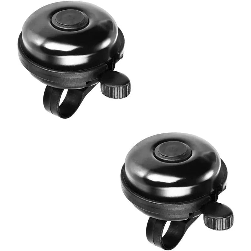 Black ABS plastic bicycle bell with 58mm diameter on a handlebar.