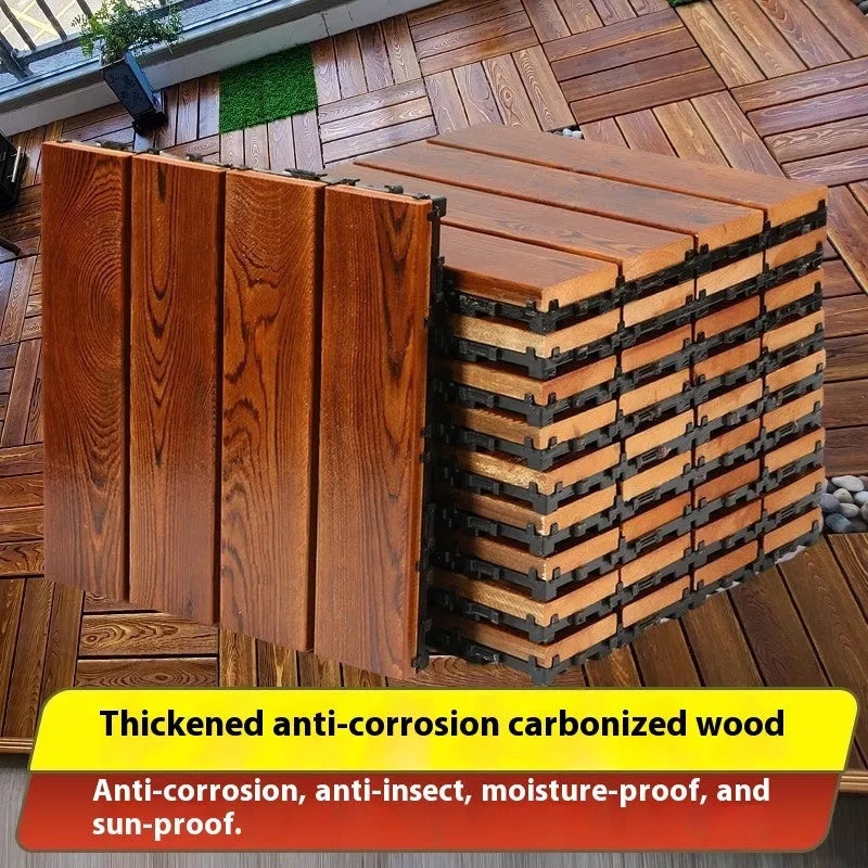 Camphor pine wood flooring tiles showing 30cm x 30cm dimensions with brush wax oil finish
