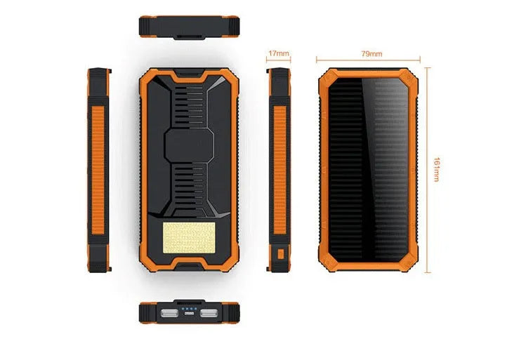 Solar power bank with polymer lithium battery in plastic housing showing colour options