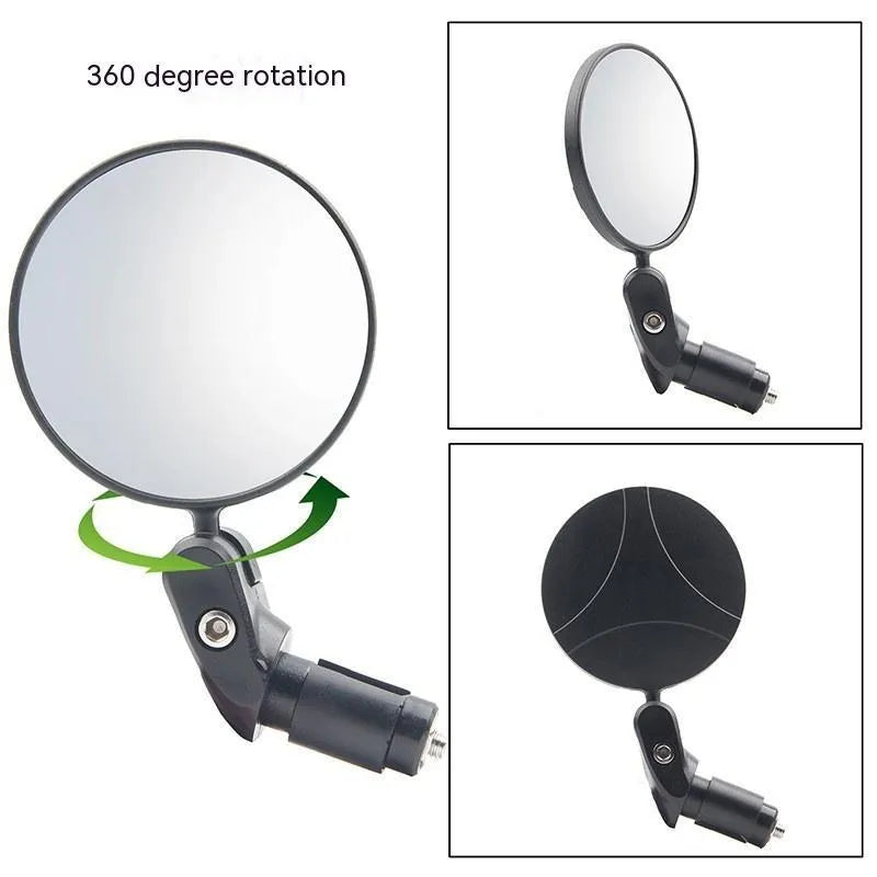 Black foldable convex rearview mirror showing 7cm diameter reflector and rotation mechanism