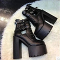 Women's chunky heel short boots with back zipper and lace-up detail, faux leather, white or black