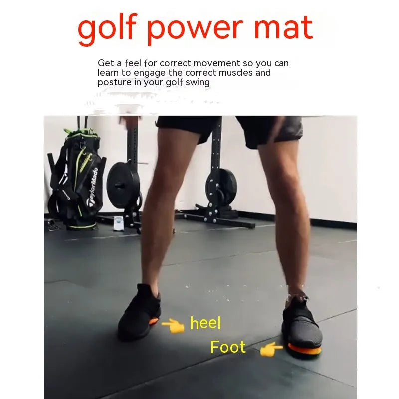 Orange natural rubber golf strength training mat for practising swing balance.