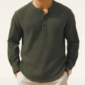 Long sleeve linen blend shirt in slim fit with 3/4 sleeves and round neck