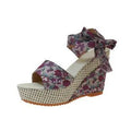 Women's floral wedge peep toe sandals with ankle-strap buckle on rubber sole