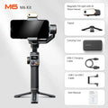 Black three-axis stabiliser with magnetic AI fill light attached to smartphone
