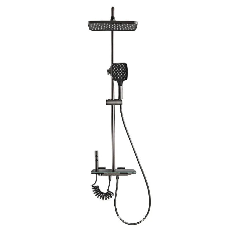Aluminium digital display shower head set with temperature control and four hot/cold gear settings