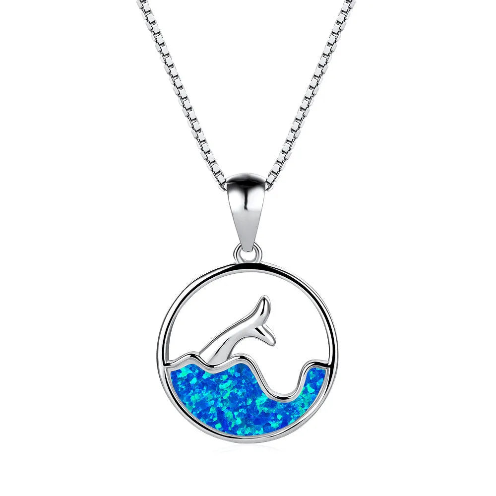 Electroplated copper sea fishtail necklace with geometric design and round elements