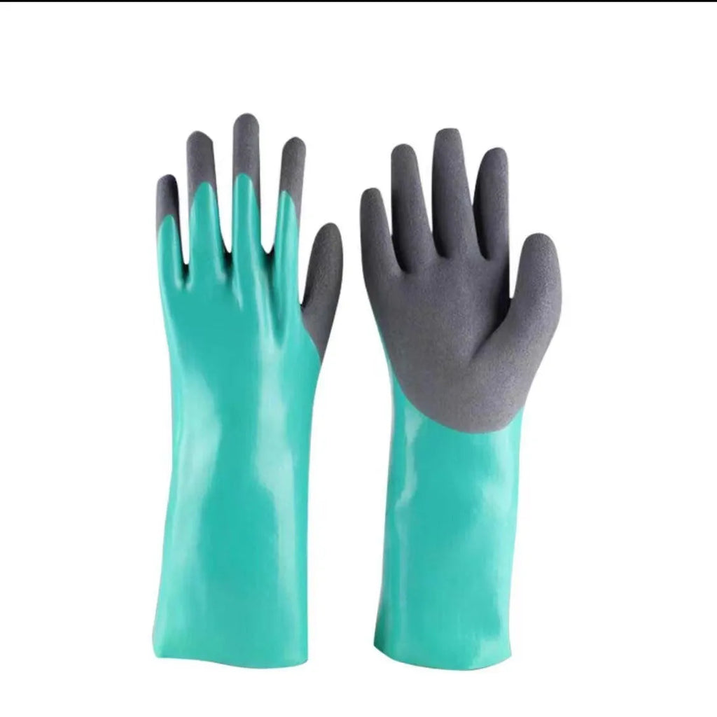 Women's navy blue nitrile fishing gloves with waterproof, oil-resistant properties for seafood handling