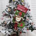 Three large Christmas stockings with Santa, Snowman, and Reindeer 3D applique designs in non-woven fabric