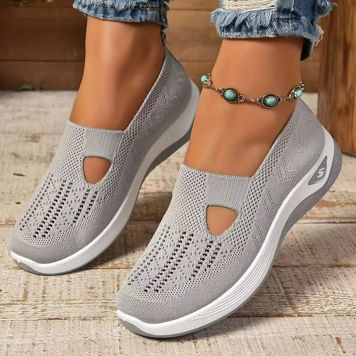 Women's soft sole casual mesh shoes in multiple colours with T-strap and flat heel design