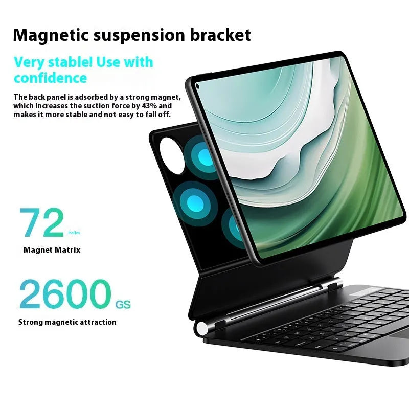 Miaocontrol Keyboard Pro11 magnetic wireless keyboard attached to Huawei tablet showing 11-inch size and black/white colour options