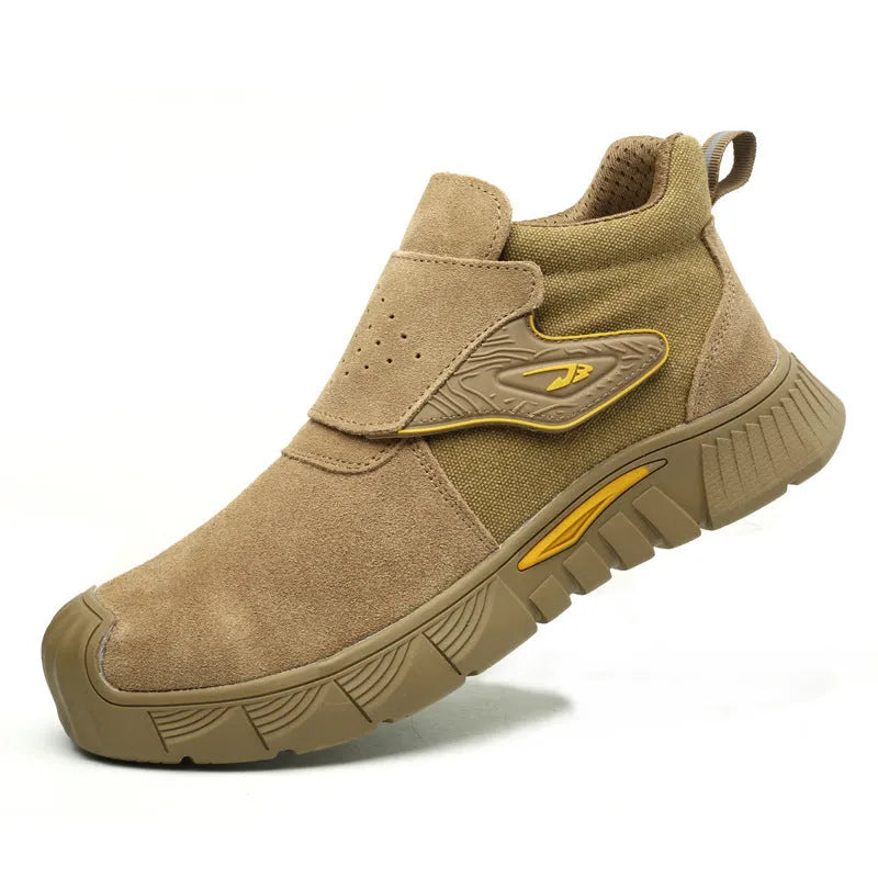 High-top steel toe electric welding shoes with lace-up closure and industrial safety design