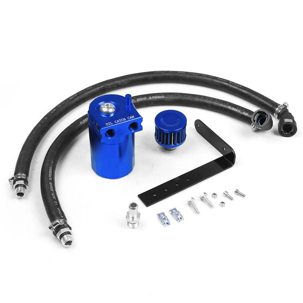 Aluminium alloy oil catch can for Ford Expedition in black, red, blue, and silver colour options.