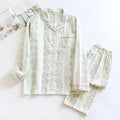 Japanese sweet ladies' homewear cotton double-layer gauze set with long sleeves and trousers in stripes or red fruit pattern