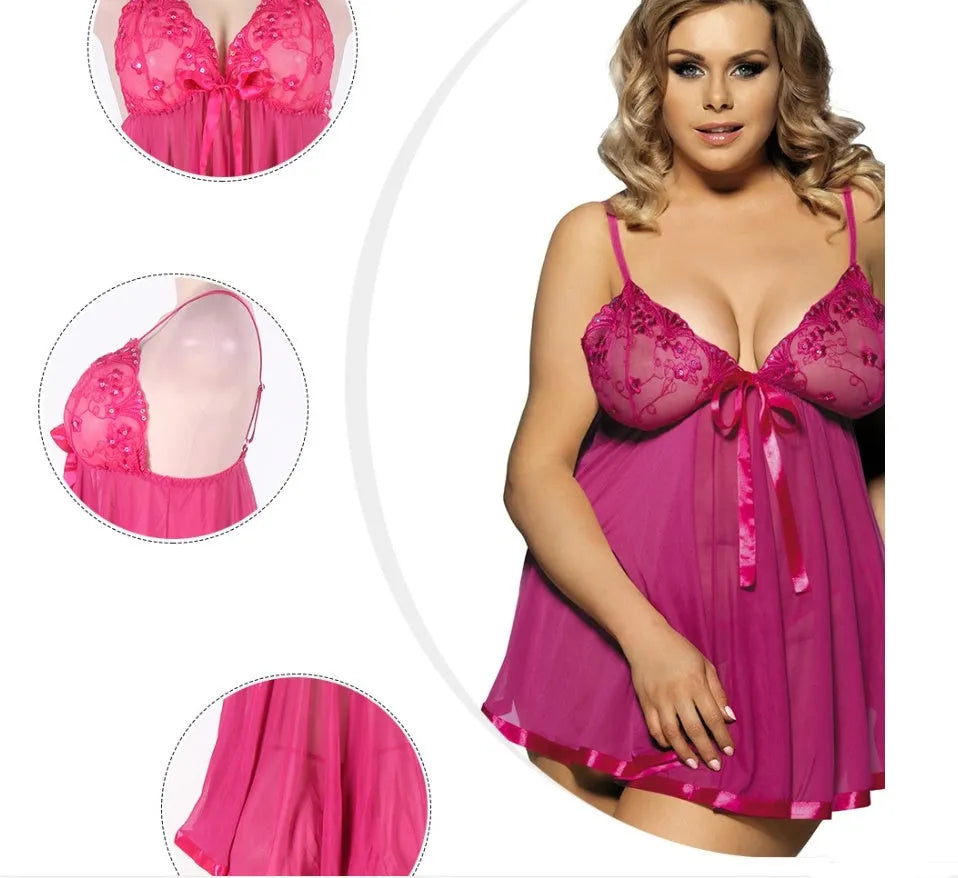 Women's sleeveless lace sleepdress in polyester mesh available in multiple colours and sizes up to 6XL