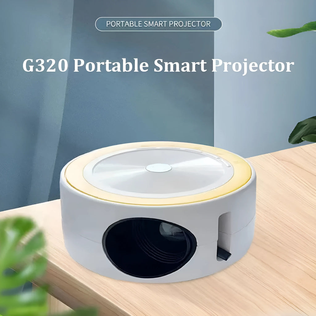 YT200 portable LED projector in black, white, blue and white, or yellow and white colour options