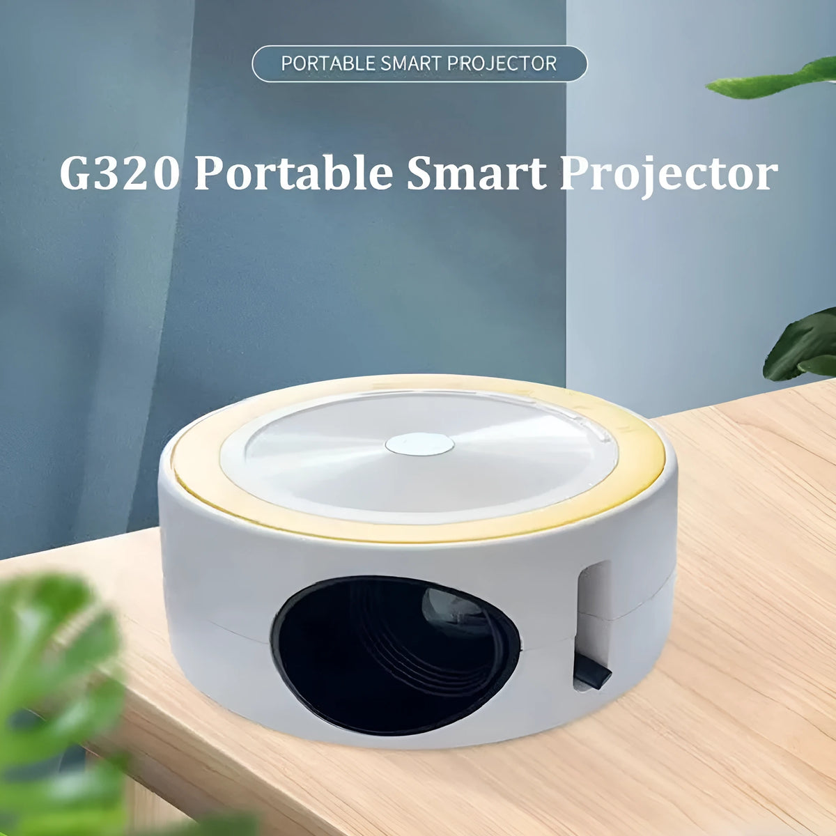 YT200 portable LED projector in black, white, blue and white, or yellow and white colour options