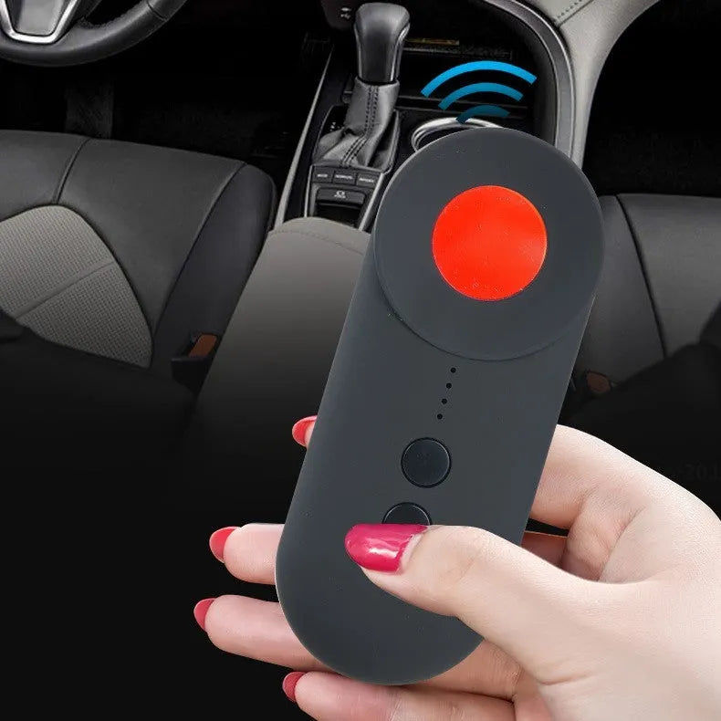 Black anti-car GPS detector measuring 93.8mm with signal and camera detection capabilities