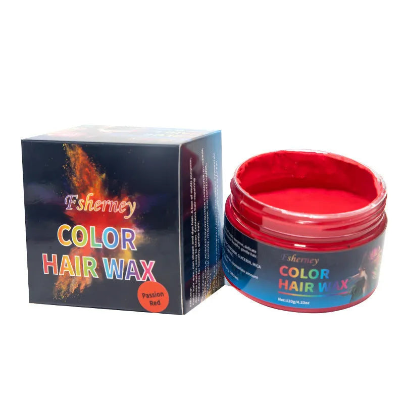 120g hair styling clay pot with nine colour options: white, orange, red, yellow, blue, green, purple, rose red, granny grey