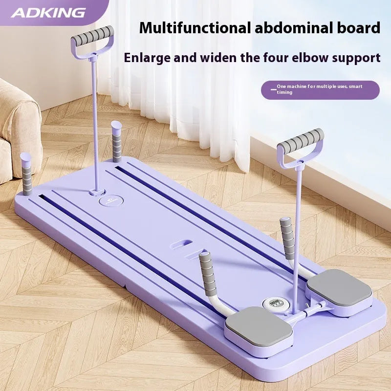 Standard purple multi-functional fitness board with abdominal wheel, dimensions 106cm by 41cm by 7cm, for home weight loss training