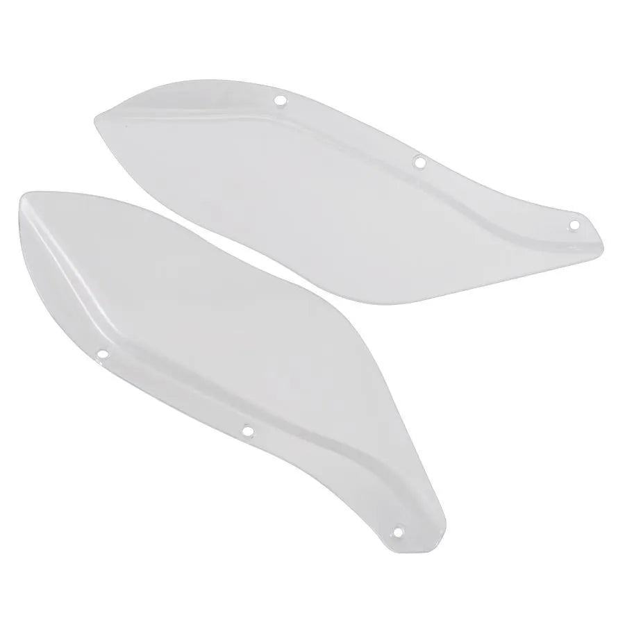 A pair of black and transparent ABS plastic side wing head covers for a Harley-Davidson Touring motorcycle.