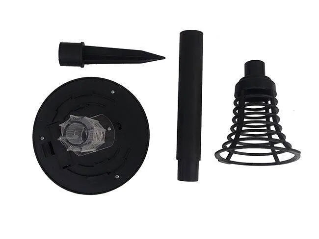 Black solar insect killing lamp with UV purple light and white LED, 42cm tall with 14cm diameter head