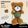 Brown Bear catnip toy with plush doll, 4cm mint ball, and bell for feline play