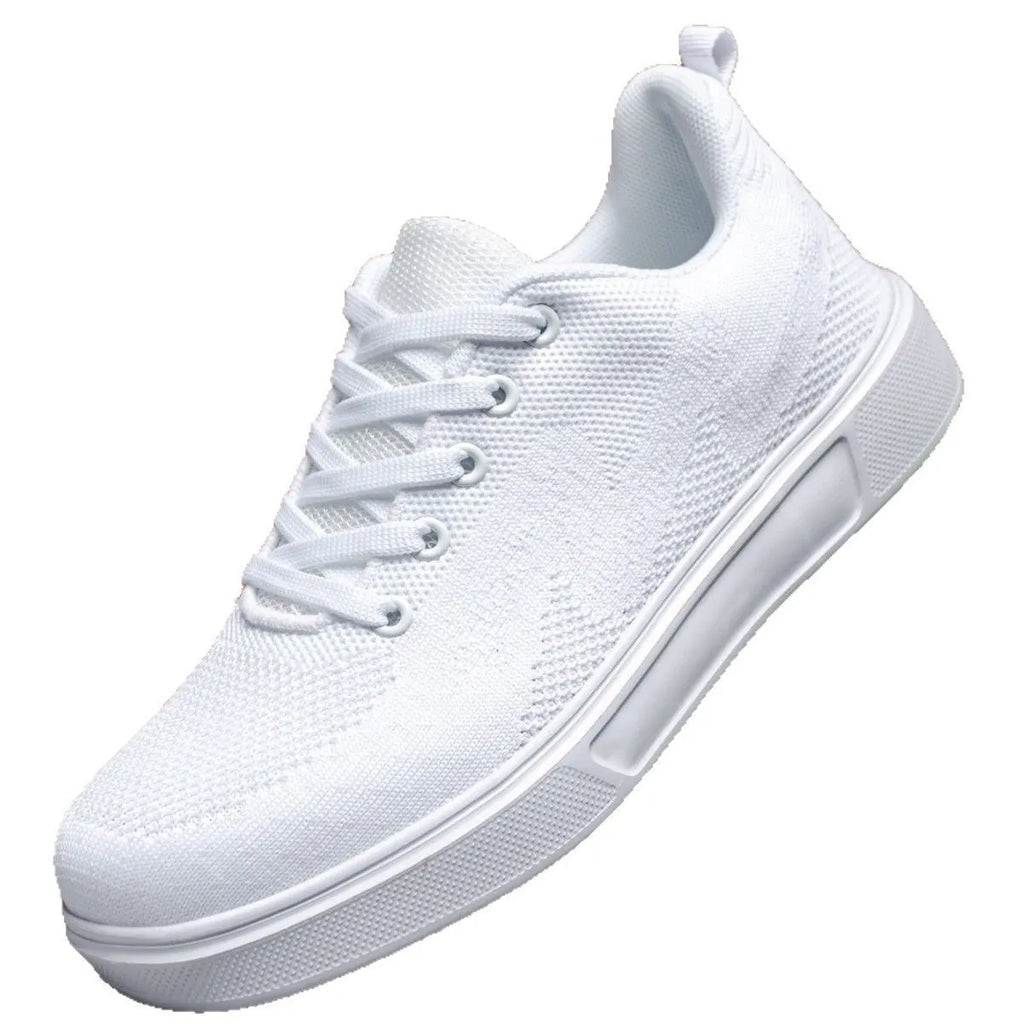 Flat heel casual board shoes with mesh upper and EVA sole in black or white colours