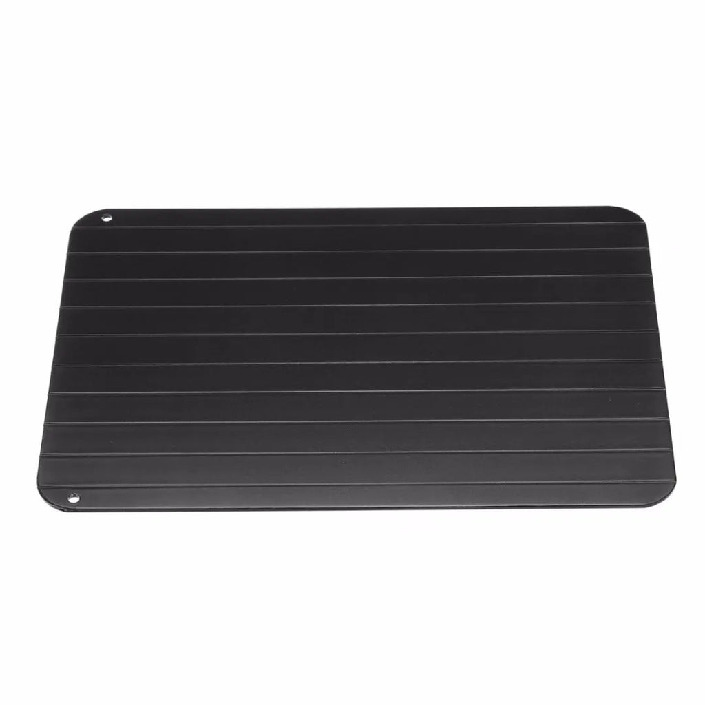 Black aluminium quick defrosting tray for thawing frozen food without electricity