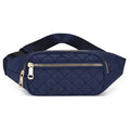 Rhombus nylon fanny pack for women in solid colour with zipper pockets and single soft handle for crossbody or waist wear.