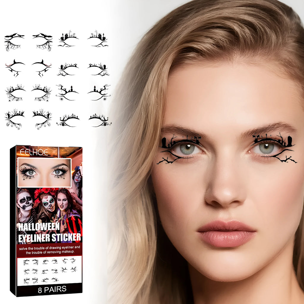Bat spider decorative eyeliner stickers pack with 8 pairs of temporary tattoo transfers