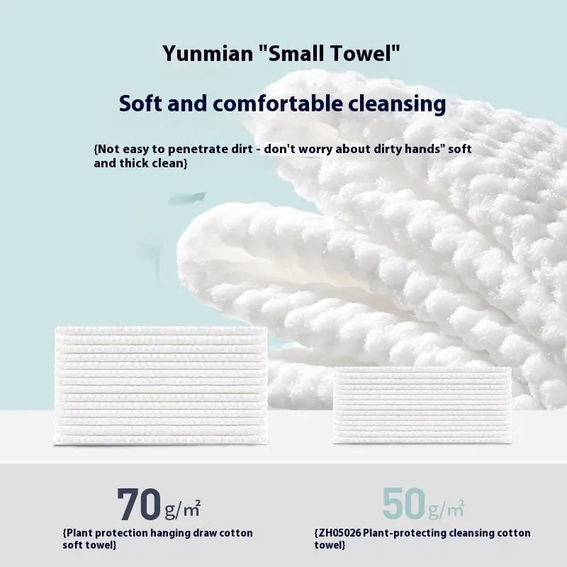 Roll of 100 disposable, soft face cloths with a hanging hook, made from viscose and polyester.