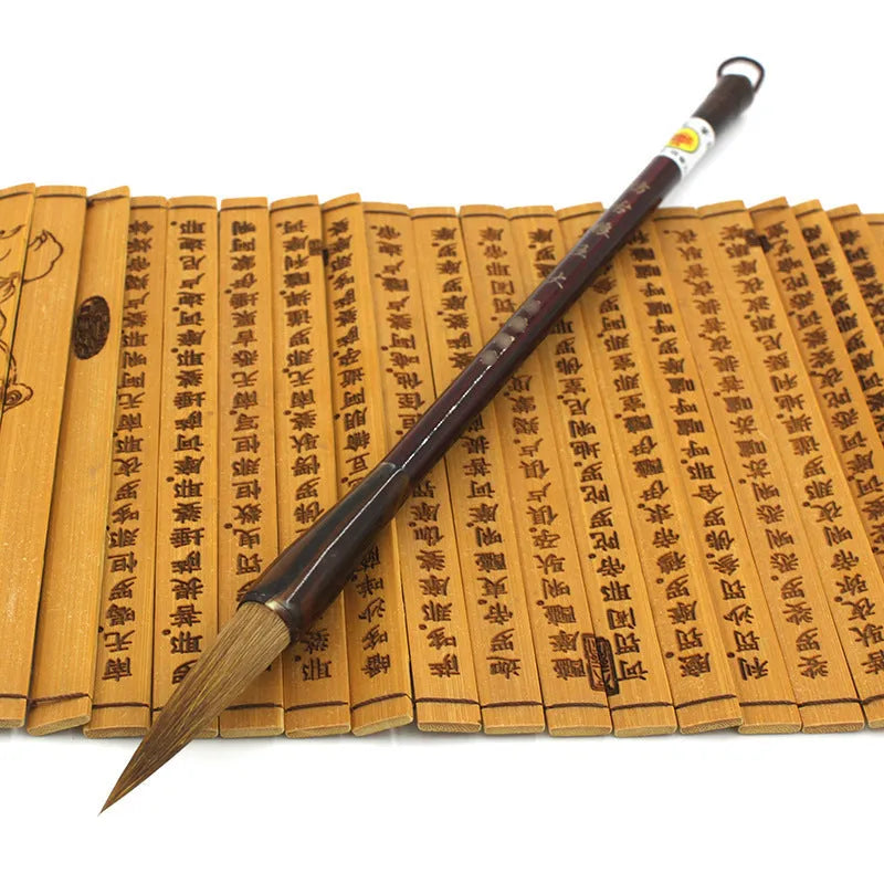 Wolf hair calligraphy brush with steel rod shaft in three traditional sizes