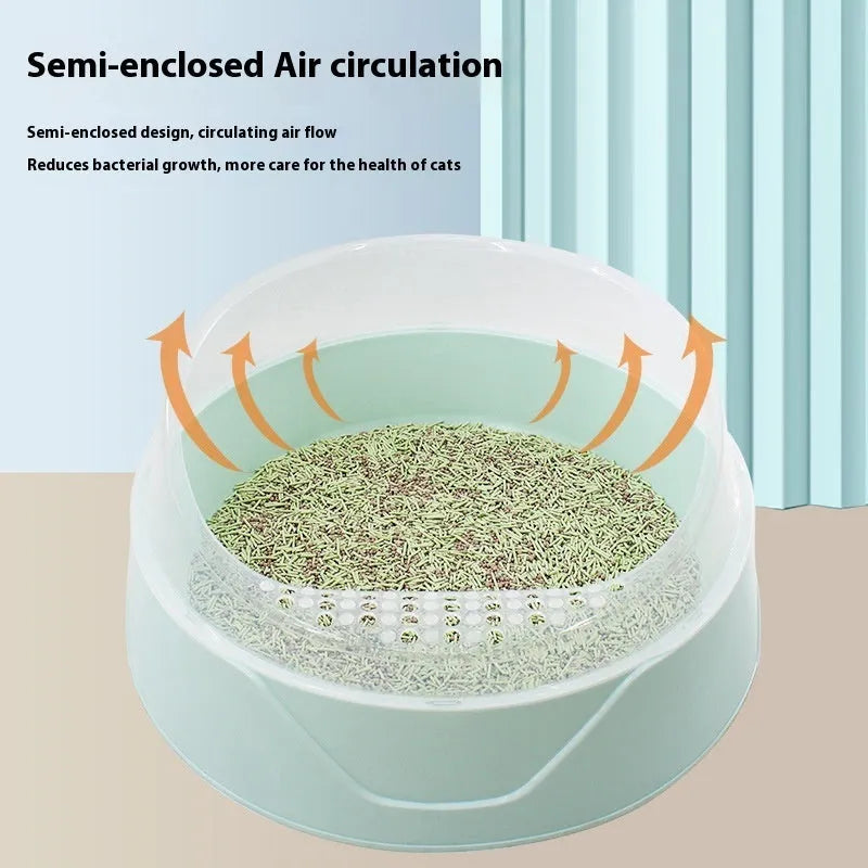 Round deodorant cat litter box in mint green colour with PP plastic construction